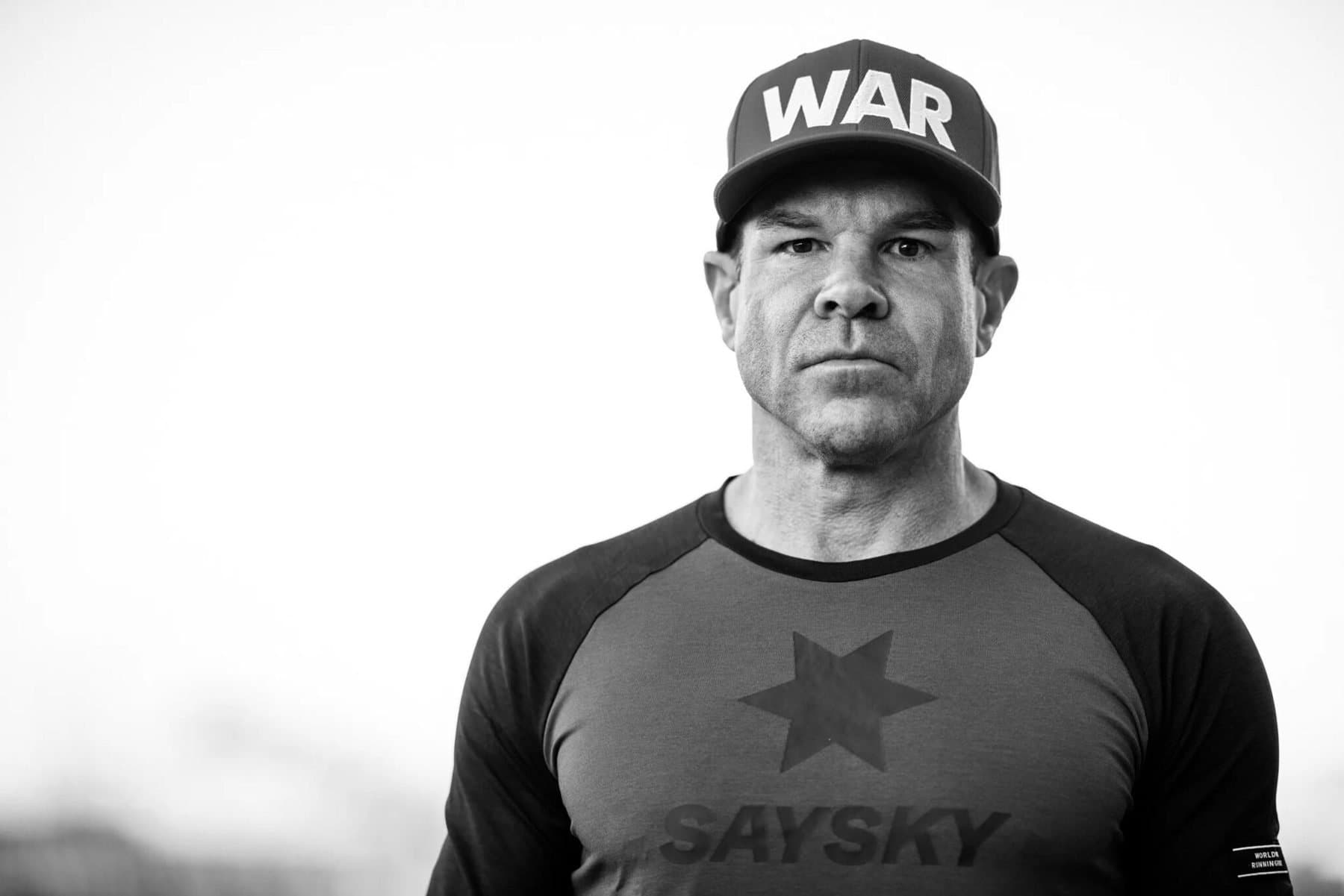 Ken Rideout in a WAR cap, black and white